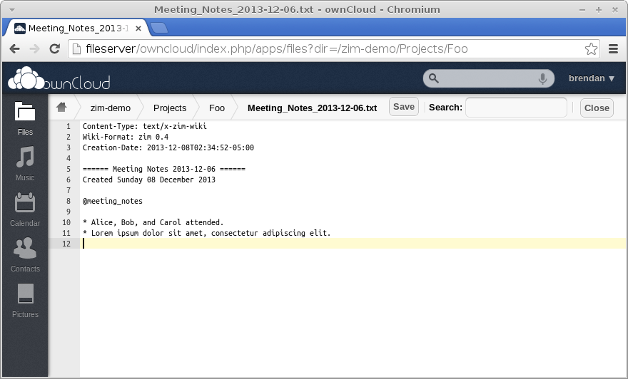 ownCloud web interface